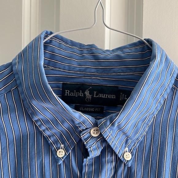 Polo Ralph Lauren Large blue with white stripes button down long sleeve - Picture 2 of 5